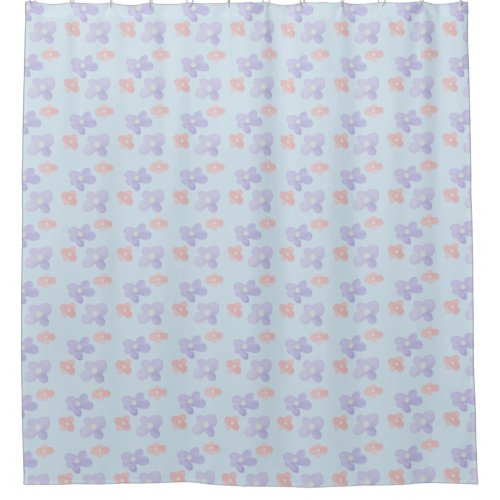 Pink Blue Flowers on Pastel Blue Shower Curtain