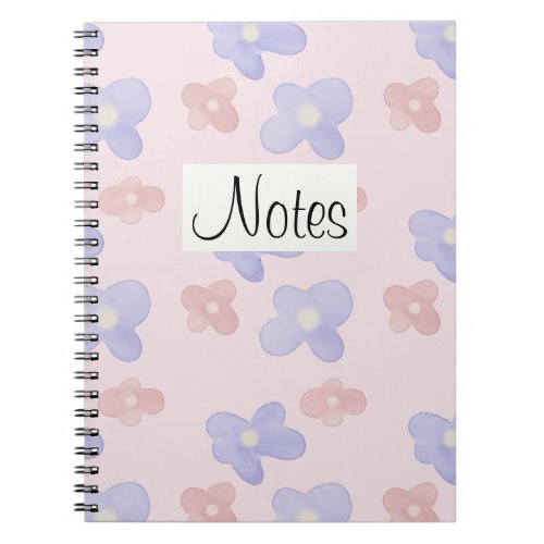 Pink Blue Flowers on Pastel Pink Notebook