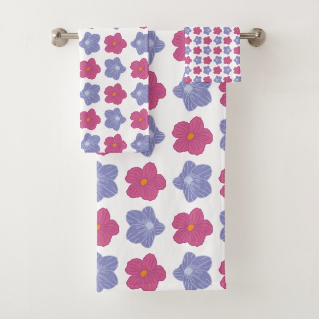 Pink Blue Flowers Pattern Bath Towel Set (Insitu)