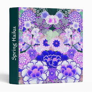 PINK BLUE FLOWERS Peony,Roses Japanese Floral 3 Ring Binder