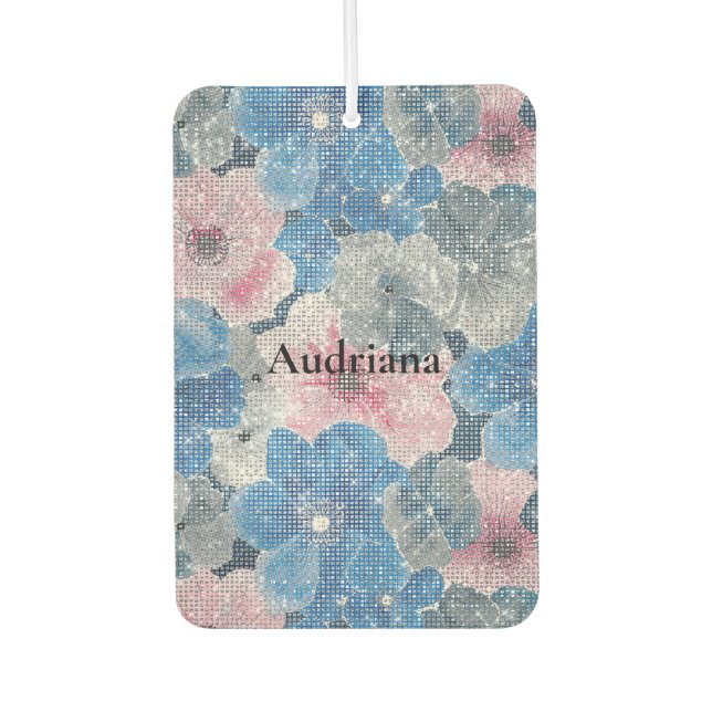 Pink Blue Flowers Sparkle Air Freshener (Front)