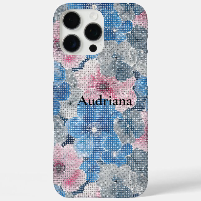 Pink Blue Flowers Sparkle Case-Mate iPhone Case (Back)