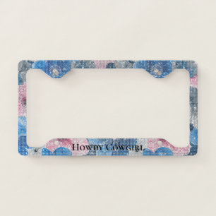 Pink Blue Flowers Sparkle License Plate Frame