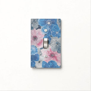 Pink Blue Flowers Sparkle Light Switch Cover
