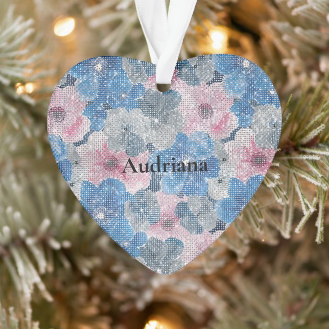 Pink Blue Flowers Sparkle Ornament (Tree)