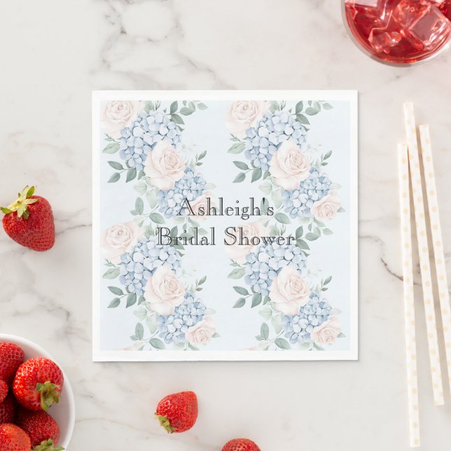 Pink Blue Flowers Stripes Bridal Shower Napkins (Insitu)