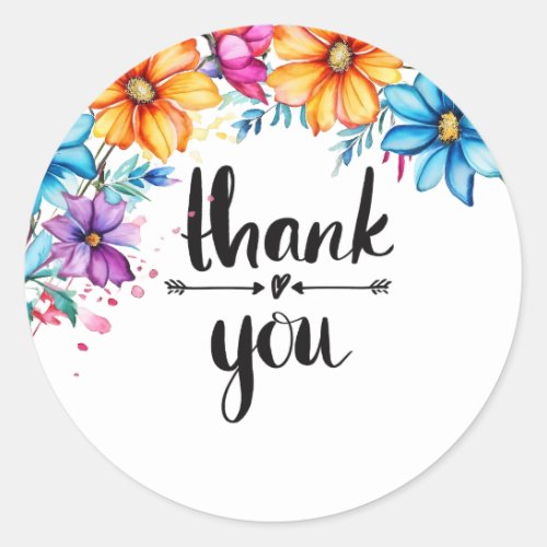 Pink blue flowers thank you sticker