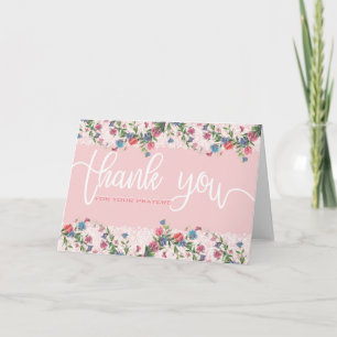 Pink Blue Flowers White Script Thank You Overlay Card