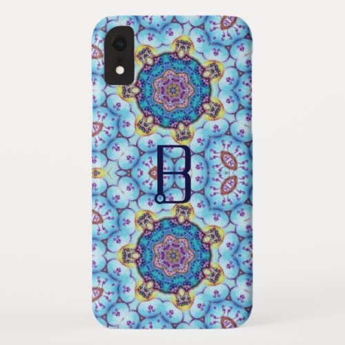 PINK BLUE FRACTAL CIRCLES MONOGRAM iPhone XR CASE