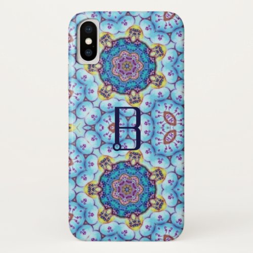 PINK BLUE FRACTAL CIRCLES MONOGRAM iPhone X CASE