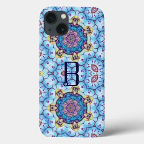 PINK BLUE FRACTAL CIRCLES MONOGRAM iPhone 13 CASE