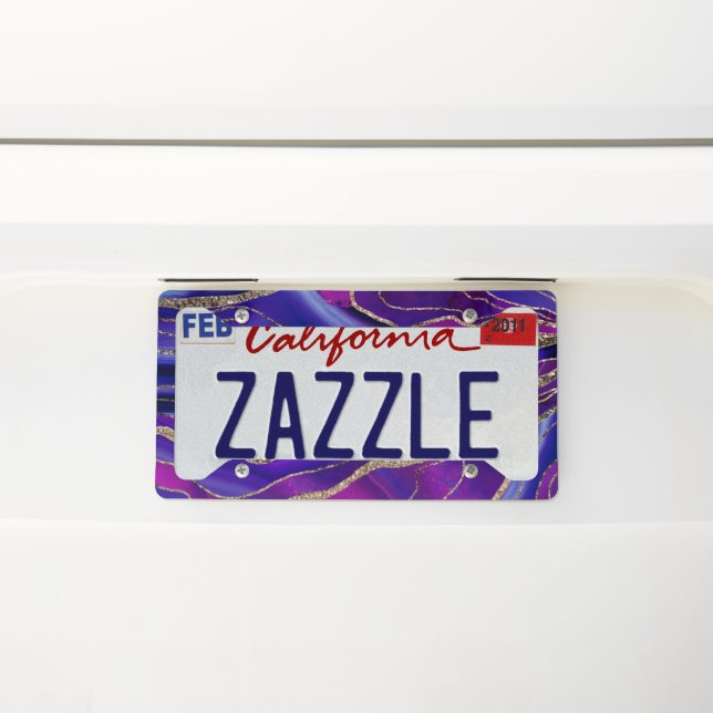 Pink Blue Galaxy Nebula Agate Glitter Glam #1  License Plate Frame (On Car)