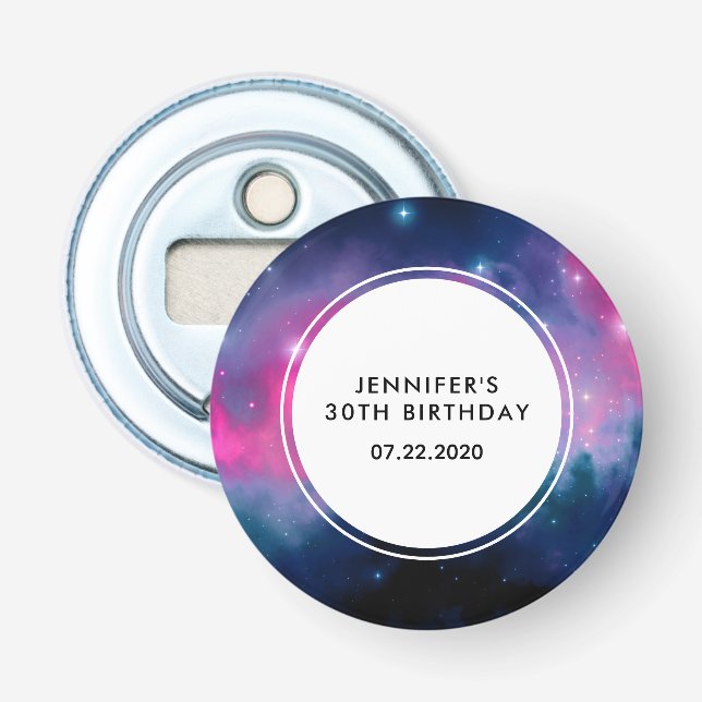 Pink & Blue Galaxy Nebula & Stars Abstract Birthda Bottle Opener (Front)