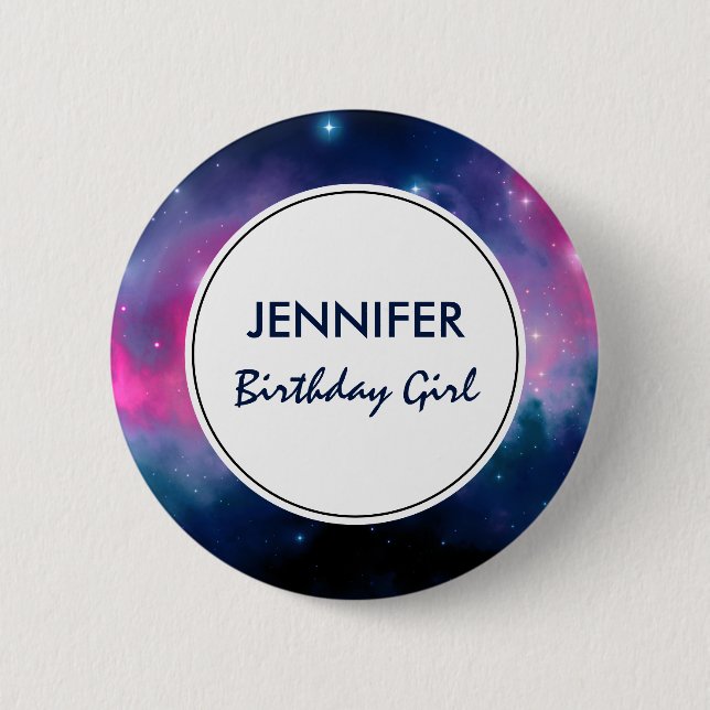 Pink & Blue Galaxy Nebula & Stars Abstract Button (Front)