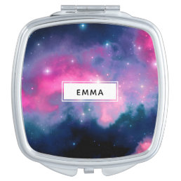 Pink &amp; Blue Galaxy Nebula &amp; Stars Abstract Compact Mirror