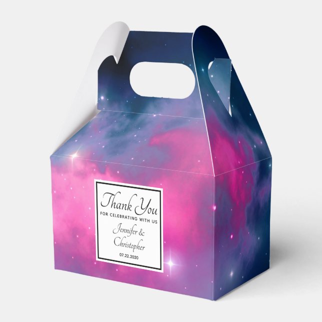 Pink & Blue Galaxy Nebula & Stars Abstract Favor Boxes (Front Side)