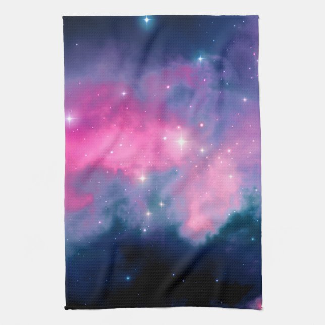 Pink & Blue Galaxy Nebula & Stars Abstract Kitchen Towel (Vertical)