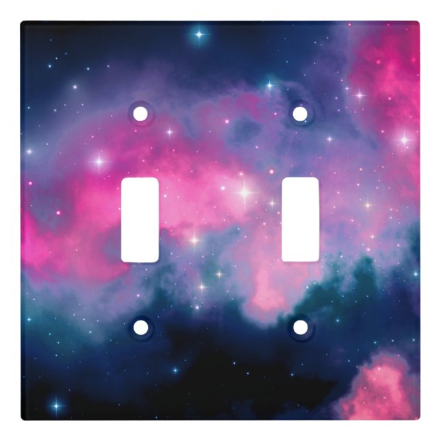 Pink & Blue Galaxy Nebula & Stars Abstract Light Switch Cover (Front)