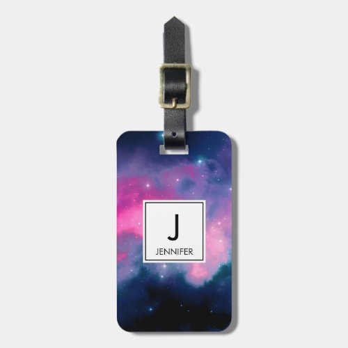 Pink  Blue Galaxy Nebula  Stars Abstract Luggage Tag