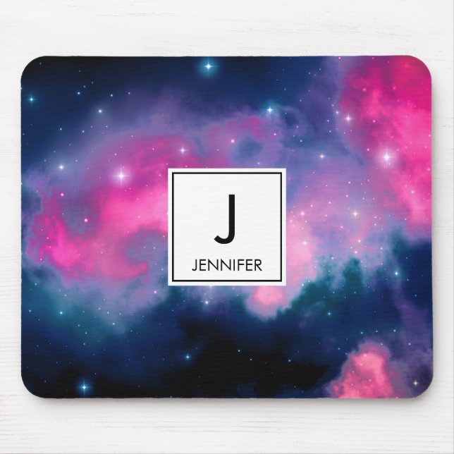 Pink & Blue Galaxy Nebula & Stars Abstract Mouse Pad (Front)