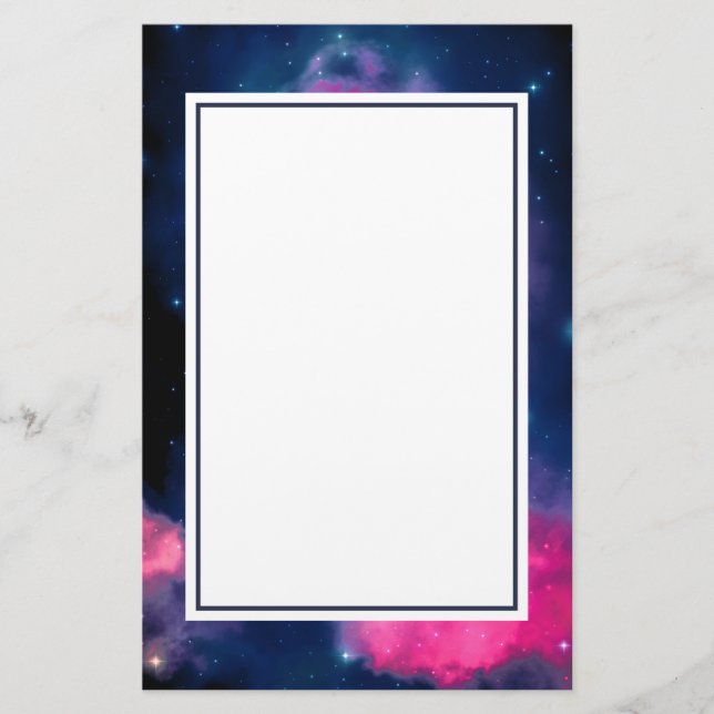 Pink & Blue Galaxy Nebula & Stars Abstract Stationery (Front)