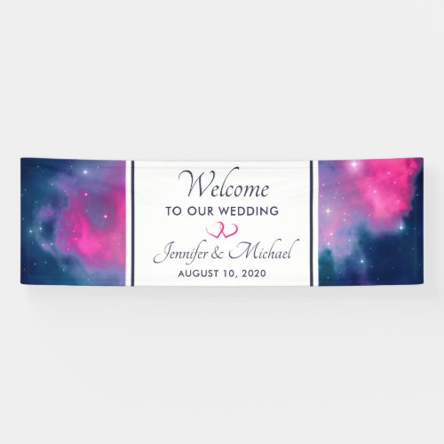 Pink  Blue Galaxy Nebula  Stars Abstract Wedding Banner