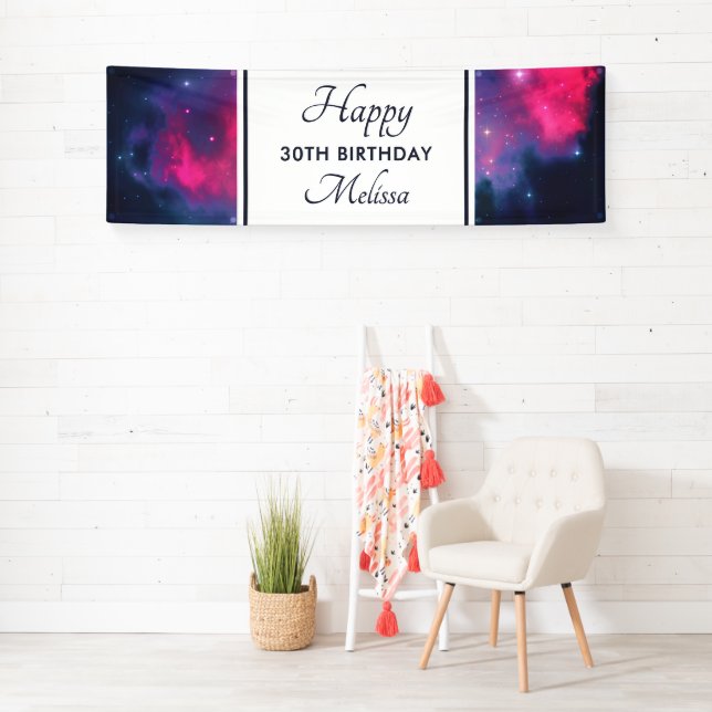 Pink & Blue Galaxy Nebula & Stars Birthday Banner (Insitu)