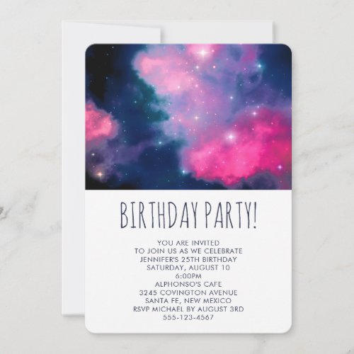 Pink  Blue Galaxy  Stars Abstract Birthday Invitation