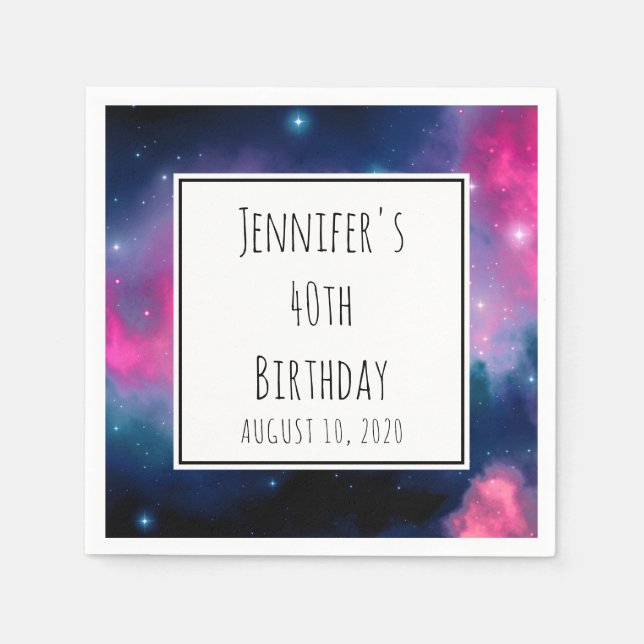 Pink & Blue Galaxy & Stars Abstract Birthday Napkins (Front)