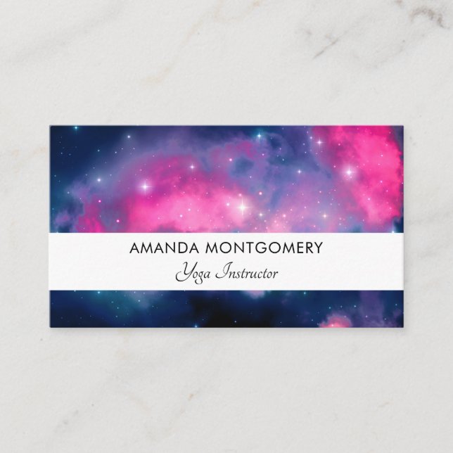 Pink & Blue Galaxy & Stars Abstract Business Card (Front)
