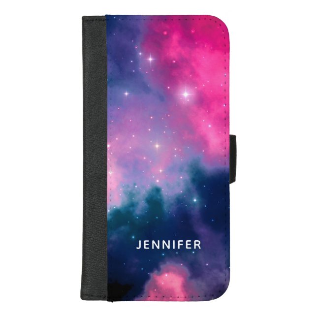 Pink & Blue Galaxy & Stars Abstract iPhone Wallet Case (Front)