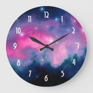 Pink & Blue Galaxy & Stars Abstract Large Clock