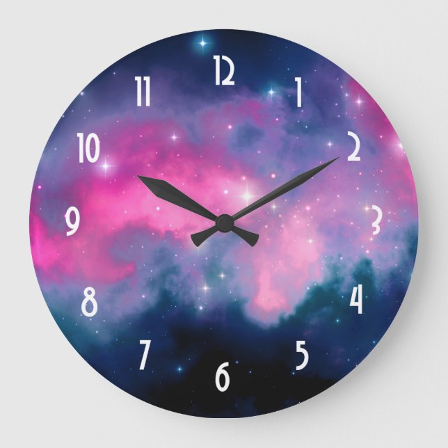 Pink & Blue Galaxy & Stars Abstract Large Clock (Front)