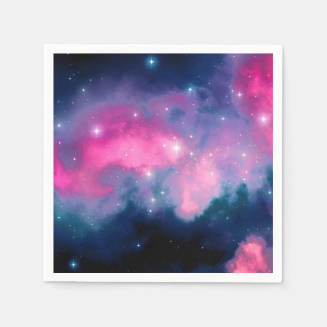 Pink & Blue Galaxy & Stars Abstract Napkins (Front)