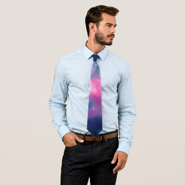 Pink & Blue Galaxy & Stars Abstract Neck Tie (In Situ)