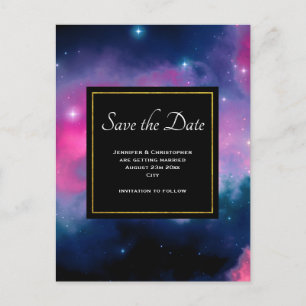 Pink & Blue Galaxy & Stars Abstract Save the Date Postcard
