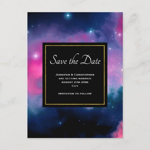 Pink  Blue Galaxy  Stars Abstract Save the Date Postcard