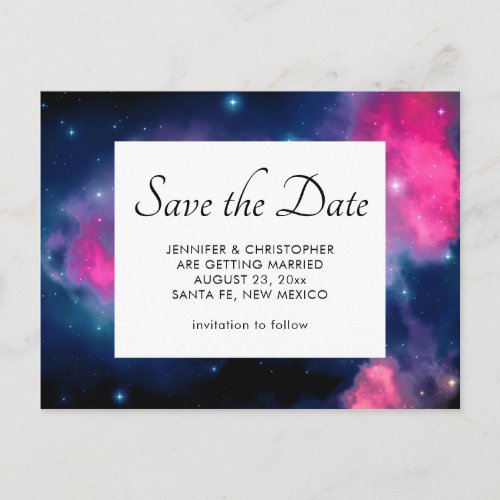 Pink  Blue Galaxy  Stars Abstract Save the Date Postcard