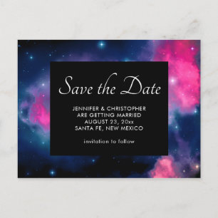 Pink & Blue Galaxy & Stars Abstract Save the Date Postcard