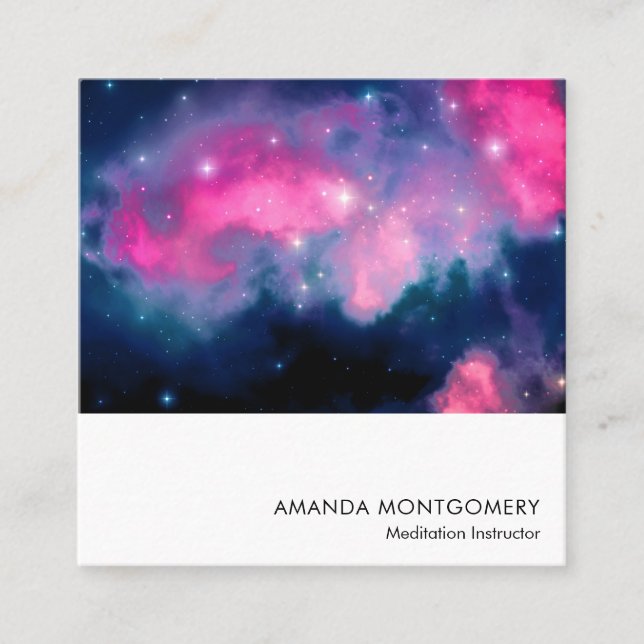 Pink & Blue Galaxy & Stars Abstract Square Business Card (Front)