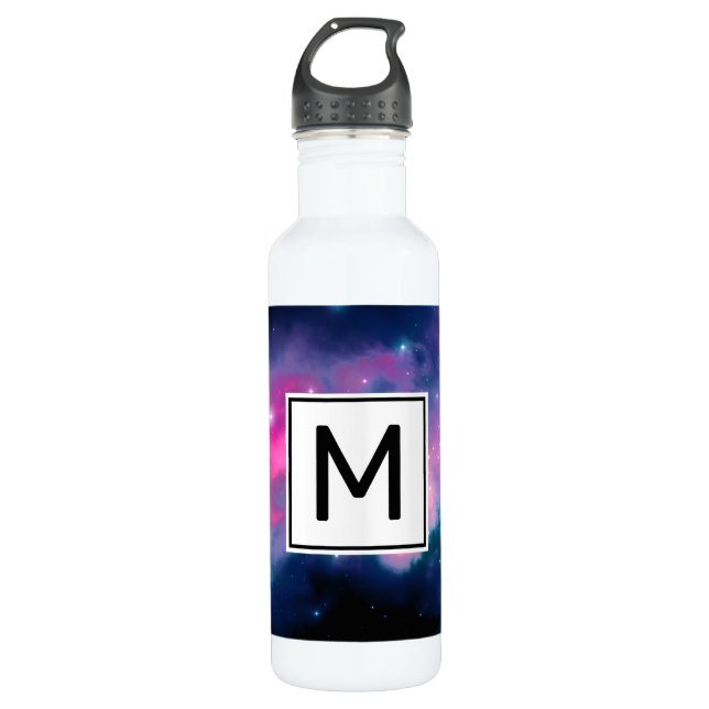 Pink & Blue Galaxy & Stars Abstract Stainless Steel Water Bottle (Front)