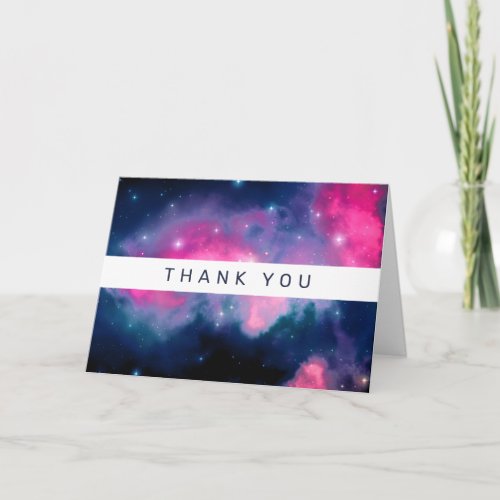 Pink  Blue Galaxy  Stars Abstract Thank You Card