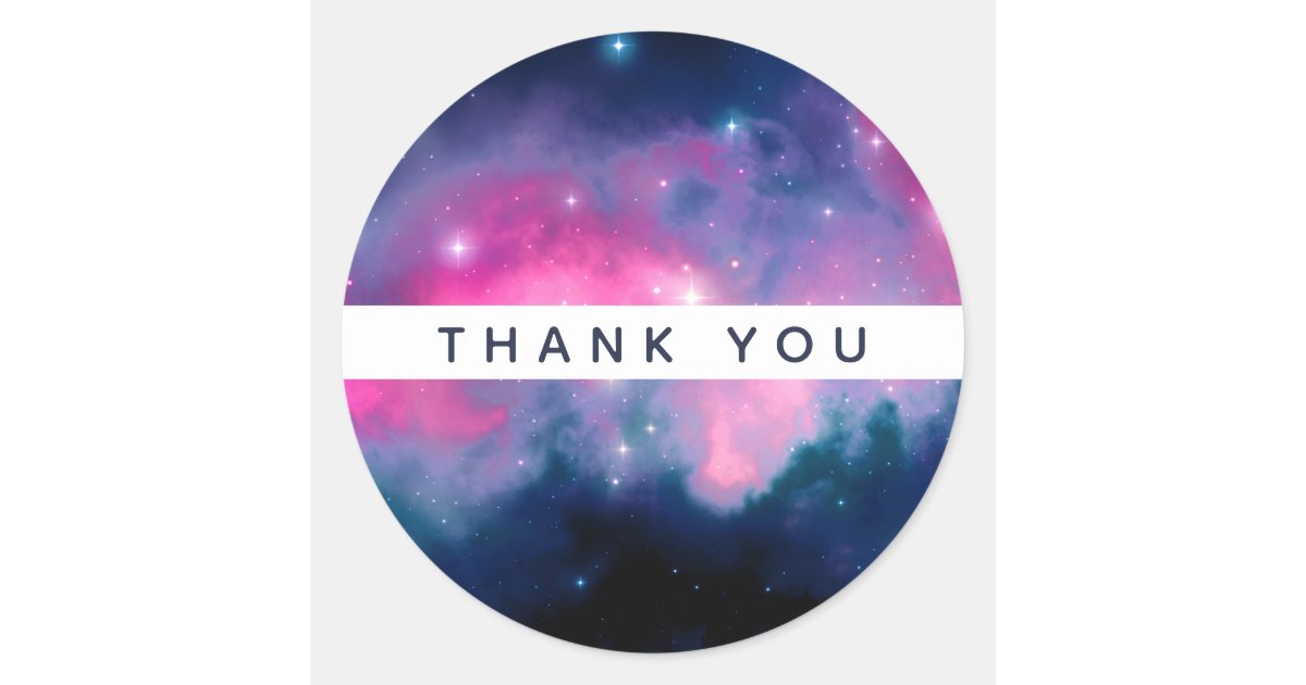 Pink & Blue Galaxy & Stars Abstract Thank You Classic Round Sticker