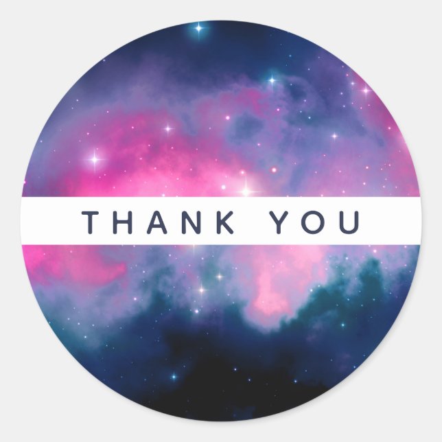 Pink & Blue Galaxy & Stars Abstract Thank You Classic Round Sticker (Front)