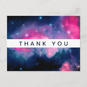 Pink & Blue Galaxy & Stars Abstract Thank You Postcard