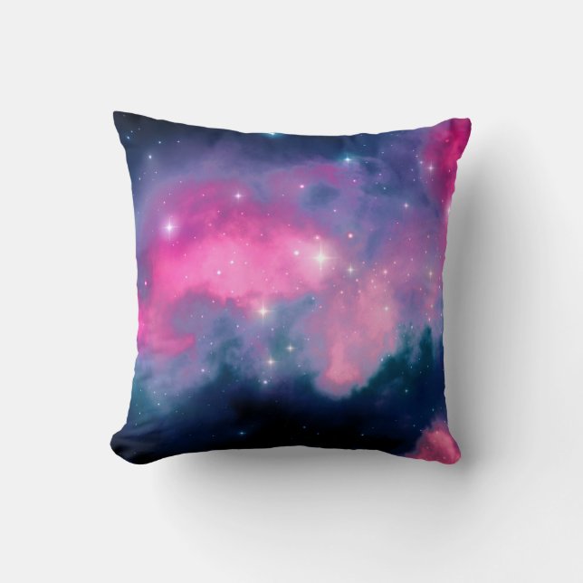 Pink & Blue Galaxy & Stars Abstract Throw Pillow (Front)