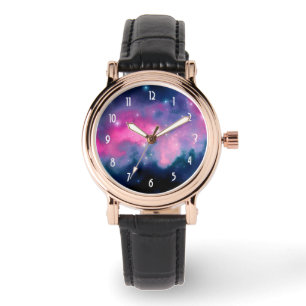 Pink & Blue Galaxy & Stars Abstract Watch