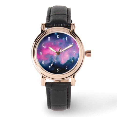 Pink  Blue Galaxy  Stars Abstract Watch