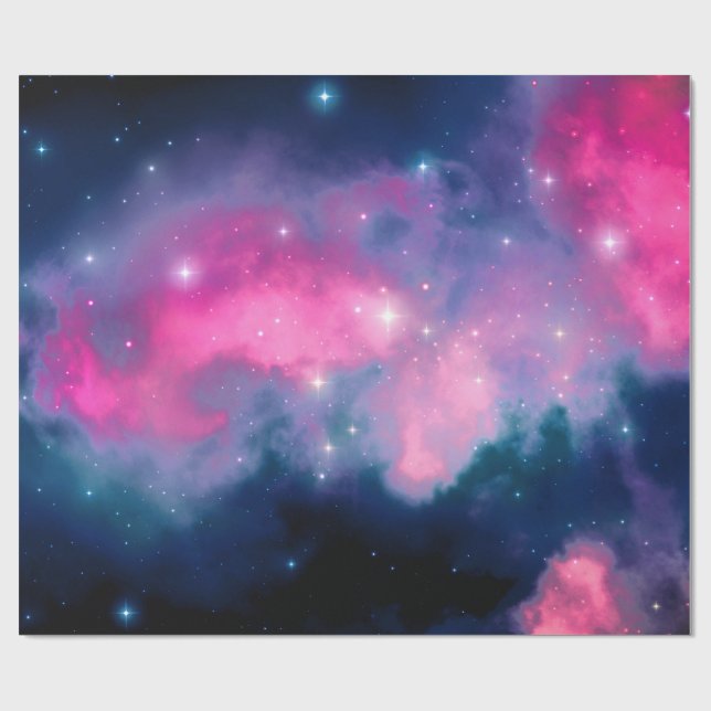 Pink & Blue Galaxy & Stars Abstract Wrapping Paper (Flat)