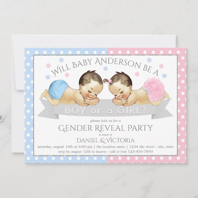 Pink Blue Gender Reveal Baby Shower Invitations (Front)